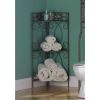 Spacing Saving Corner Bathroom Linen Rack with 3 Shelves in Pewter Metal Finish