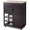 Brown Wood Mobile Kitchen Island Cart Cabinet with Wine Rack and Drawer