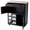 Brown Wood Mobile Kitchen Island Cart Cabinet with Wine Rack and Drawer