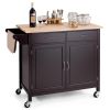 Brown Kitchen Island Storage Cart with Wood Top and Casters
