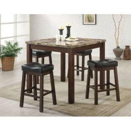 5-Piece Cherry Dining Set with Faux Marble Table Top