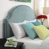 Full / Queen size Nailhead Upholstered Headboard in Soft Turquoise Linen Fabric