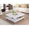 Modern Square Coffee Table in White Wood Finish with Bottom Shelf
