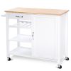Modern White Kitchen Island Cart with Wood Top and Wheels