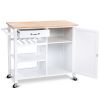 Modern White Kitchen Island Cart with Wood Top and Wheels