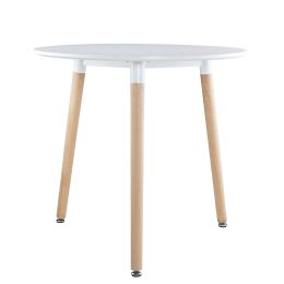 Mid-Century Modern 31.5-inch Round Dining Table in White with Wood Legs