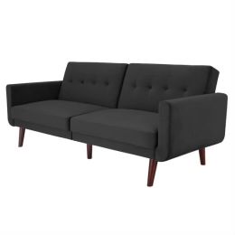 Grey Velvet Upholstered Sleeper Sofa Bed Mid-Century Modern Style