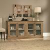 Scribed Oak Wood Finish TV Stand with Tempered Glass Doors - Made in USA