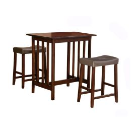 3-Piece Counter Table and Stools Dining Set in Cherry Finish