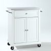 Stainless Steel Top Portable Kitchen Island Cart in White Finish