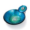 Round Blue Tempered Glass Vessel Bathroom Sink