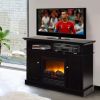 Black Wood 43-inch TV Stand with Electric Fireplace Heater