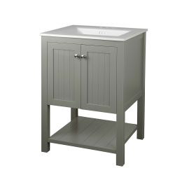Grey 24 x 22 inch Bathroom Vanity Cabinet with White Ceramic Sink