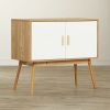 Mid-Century Modern Console Table Storage Cabinet with Solid Wood Legs