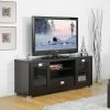 Modern Glass Door TV Stand in Dark Brown