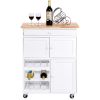 Mobile Kitchen Island Cart Cabinet with Wine Rack in White