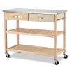 Natural Wood Modern Kitchen Island Cart with Stainless Steel Top