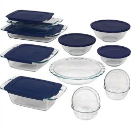 19-Piece Glass Cookware Bakeware Set with Blue Lids