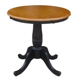 Round 30-inch Wood Dining Table with Black Base and Cherry Top