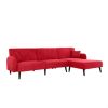 Mid-Century Modern Red Linen Sleeper Sectional Sofa