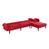 Mid-Century Modern Red Linen Sleeper Sectional Sofa