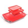 6-Piece Glass Bakeware Food Storage Set with Red Plastic Lids