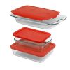 6-Piece Glass Bakeware Food Storage Set with Red Plastic Lids