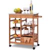 Stainless Steel Top Bamboo Kitchen Island Cart with Casters