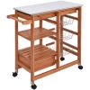 Stainless Steel Top Bamboo Kitchen Island Cart with Casters