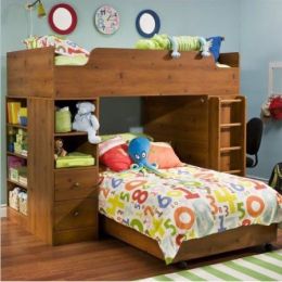 Sunny Pine Twin over Twin L-Shaped Bunk Bed with Storage