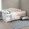 Twin size Kids Bed Daybed in White Wood Finish with 3 Storage Drawers