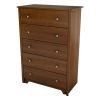 Medium Brown Cherry Finish 5-Drawer Bedroom Chest with Nickle Finish Knobs