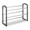Expandable 3 Tier Shoe Rack in Faux Leather and Chrome