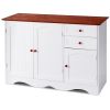 White Wood Sideboard Buffet Cabinet with Brown Top and Knobs