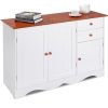 White Wood Sideboard Buffet Cabinet with Brown Top and Knobs